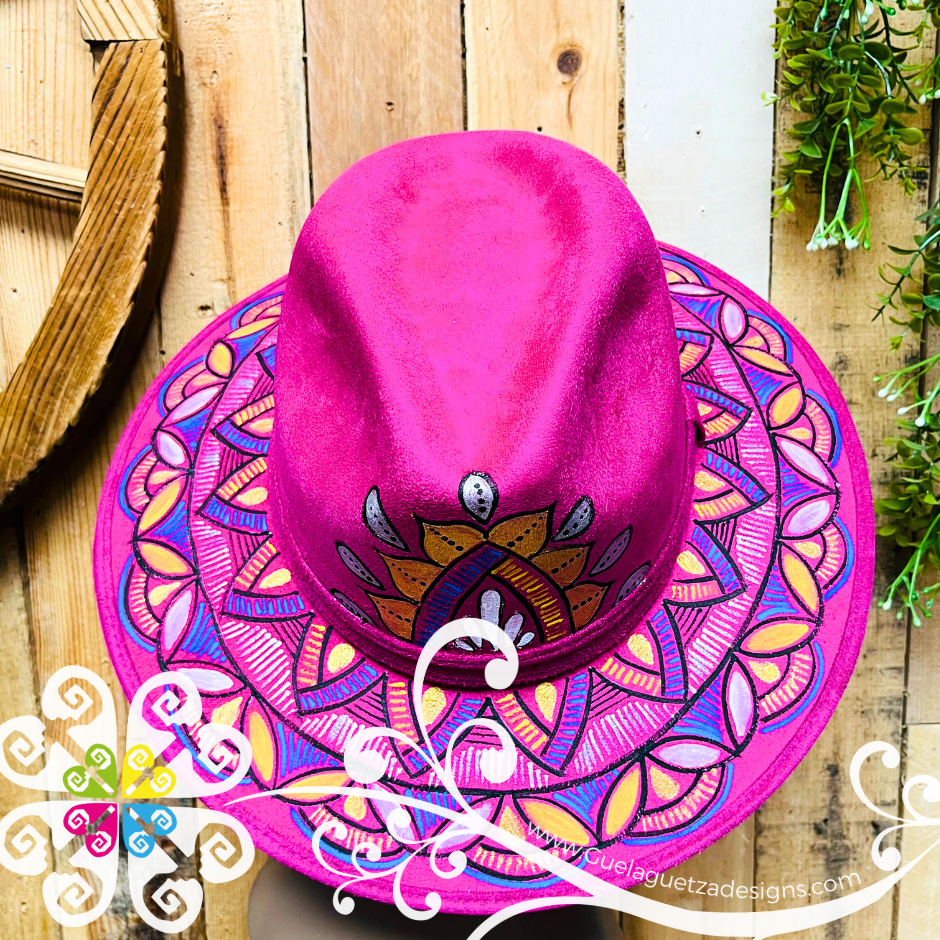 Fuchsia Indiana Mitla Velvet Hat - Hand Painted Hat