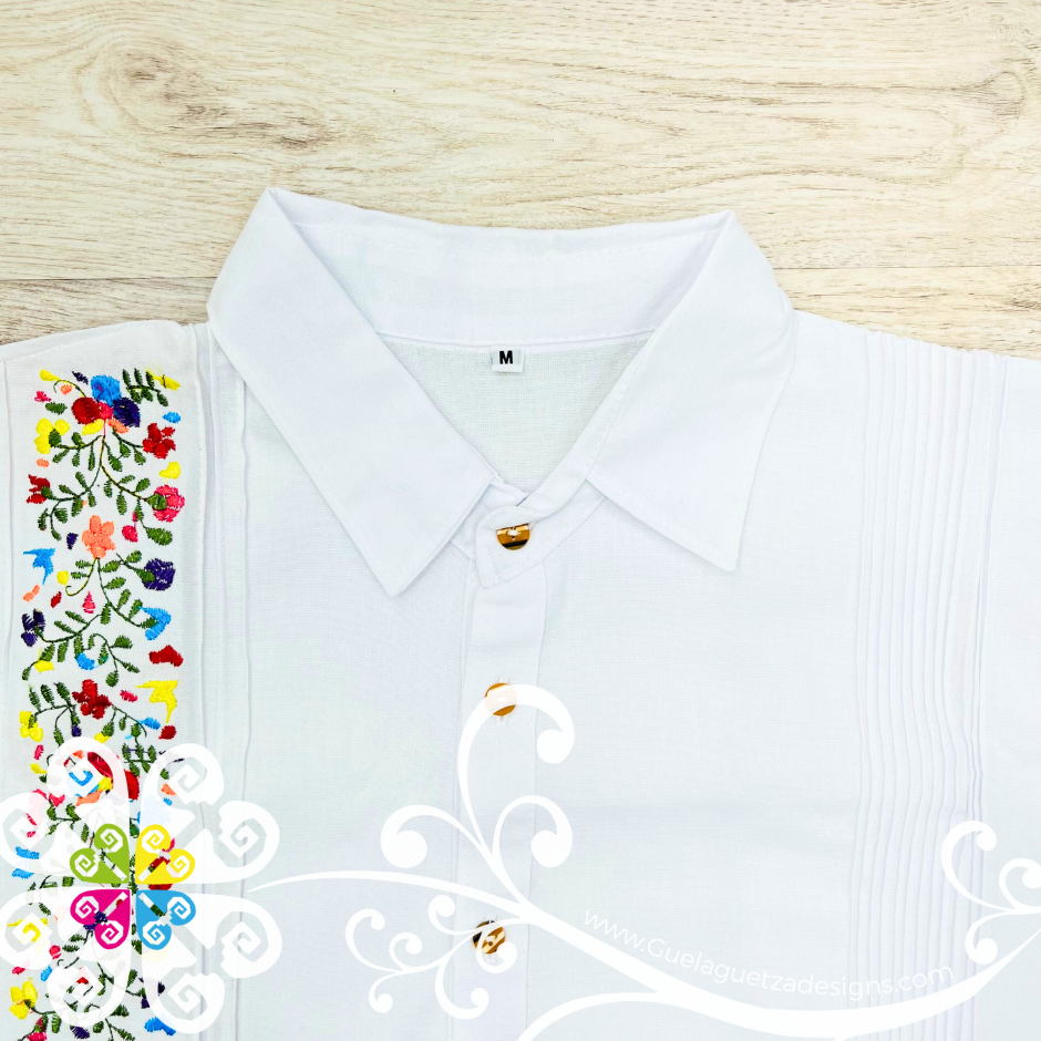 White Vine Flowers - Embroider Men Shirt