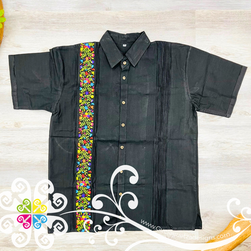 Black Vine Flowers - Embroider Men Shirt