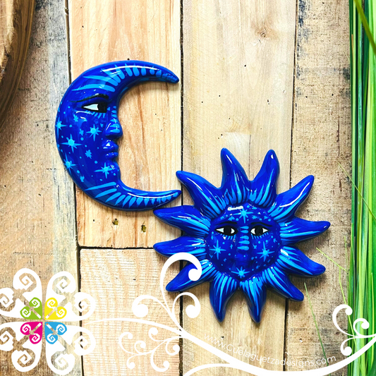 Small Royal Blue Sun & Moon Set - Wall Decor