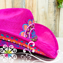 Fuchsia Mitla Cowboy Velvet Hat - Hand Painted Hat