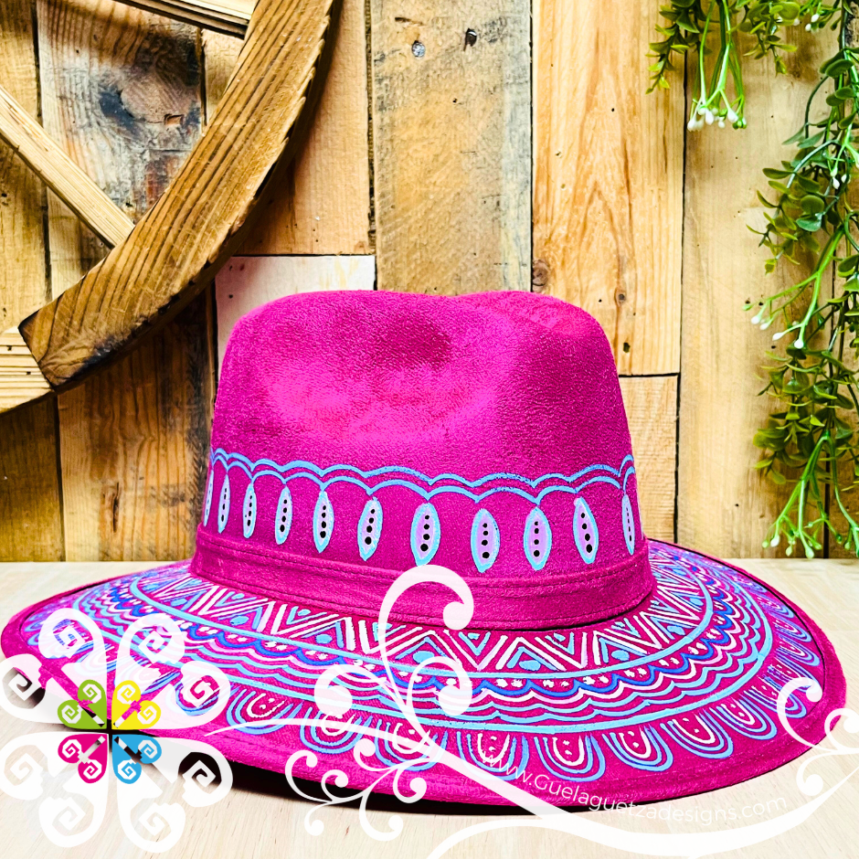 Fuchsia Indiana Mitla Velvet Hat - Hand Painted Hat