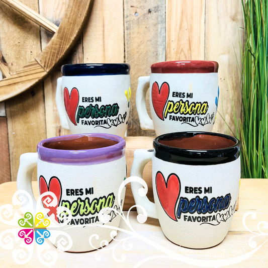 Set of 4 Eres mi Persona Favorita Clay Mugs - Set Taza Barro