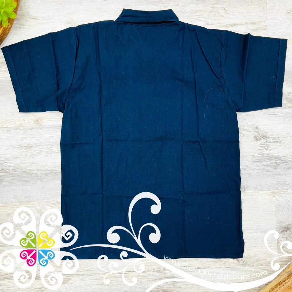 Navy Blue Vine Flowers - Embroider Men Shirt