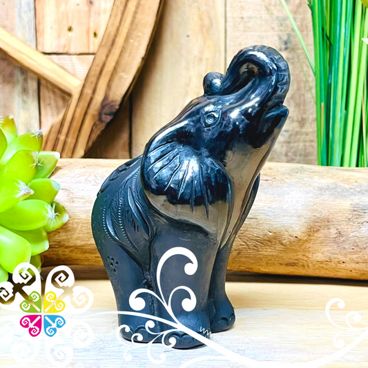 Small Standing Elephant Figure - Black Clay Oaxaca