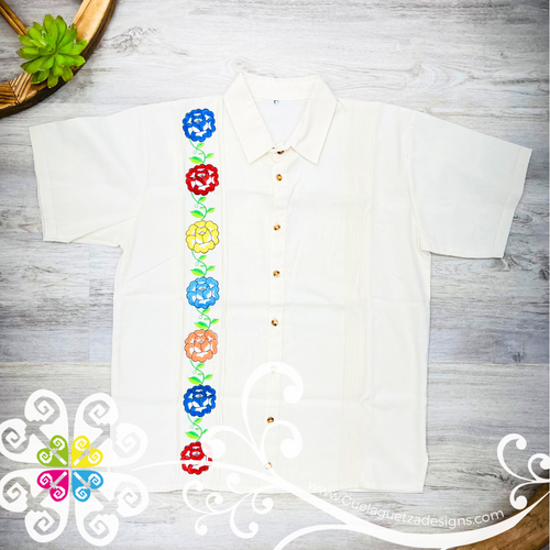 Beige Tehuana Flowers - Embroider Men Shirt