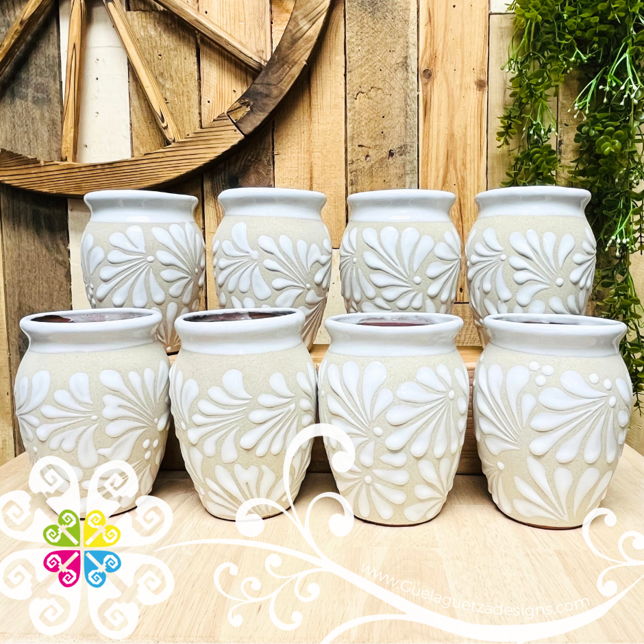 Set of White Espiga Plumeado Cantarito Cup - Set Clay Cantarito