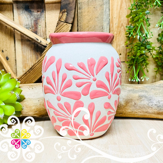 Pink Espiga Plumeado Bola Clay Vase - Florero Barro