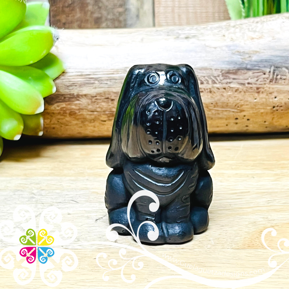 Mini Bloodhound Puppy Black Clay Figure - Barro Negro Oaxaca