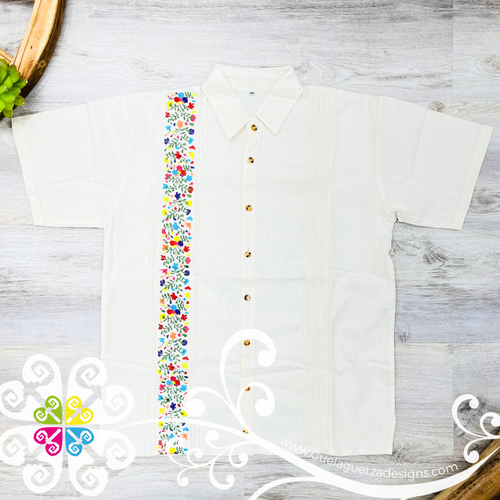 Beige Vine Flowers - Embroider Men Shirt