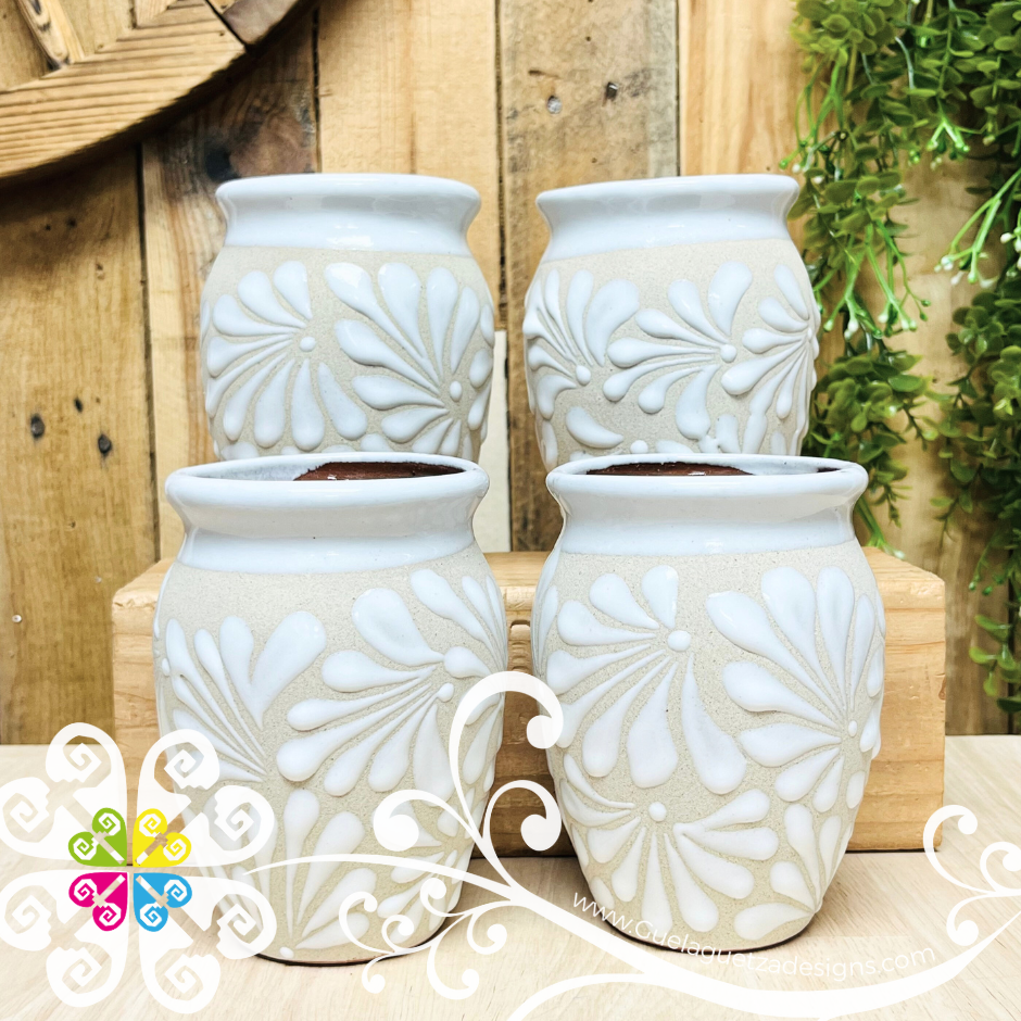 Set of White Espiga Plumeado Cantarito Cup - Set Clay Cantarito