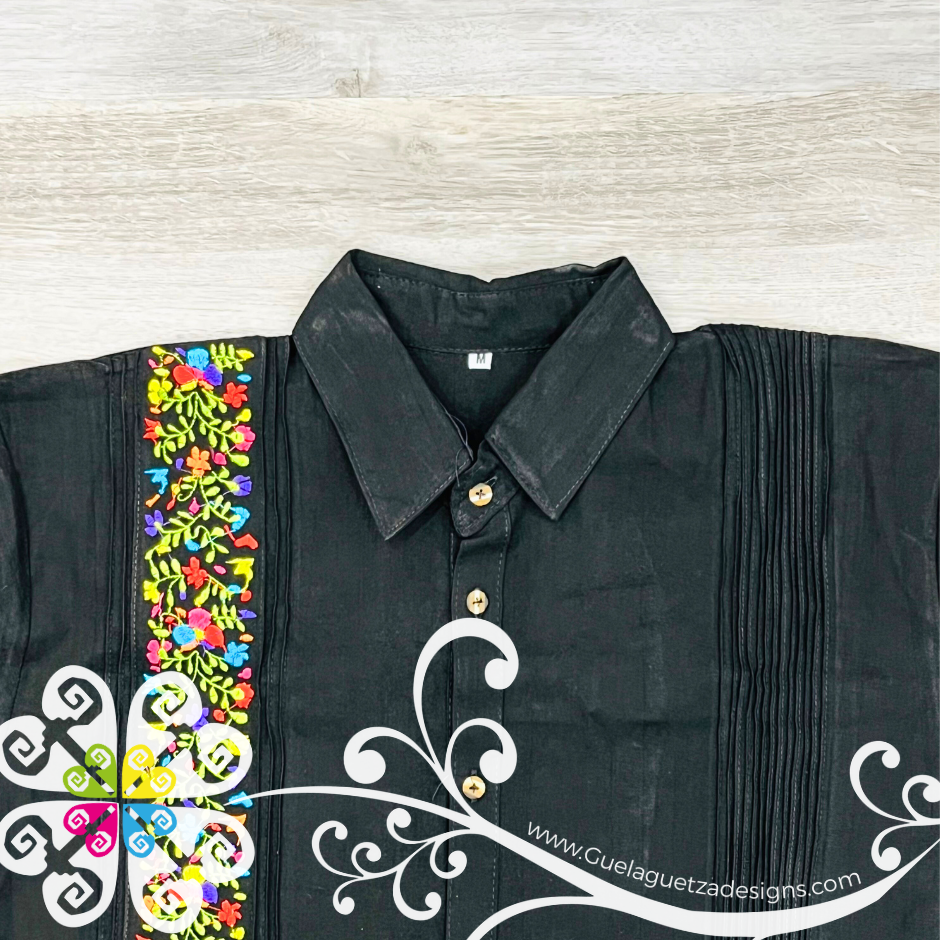 Black Vine Flowers - Embroider Men Shirt