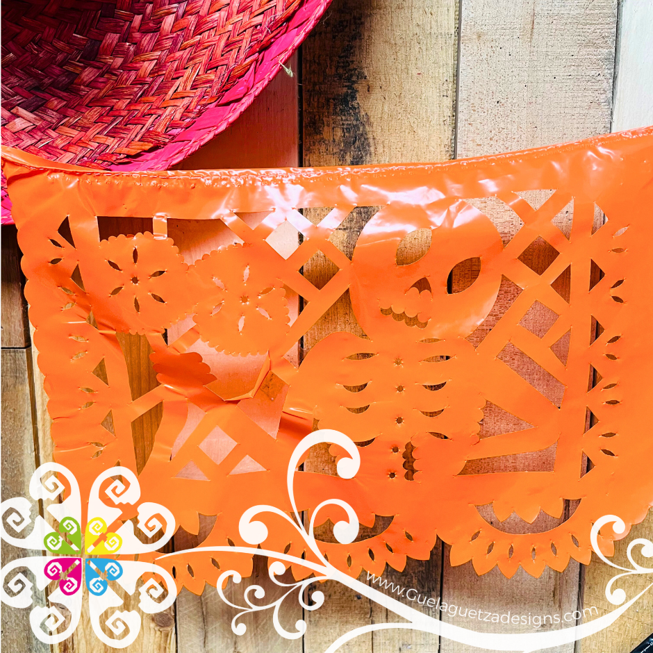 Medium Orange Black Day of the Dead Banner - Plastico Picado