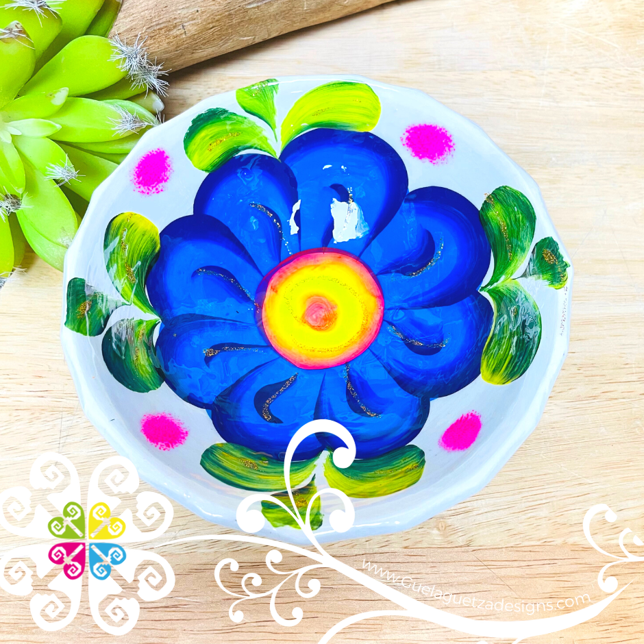 White Guerrero Hand Painted Salsa Bowl - Salcero De Barro