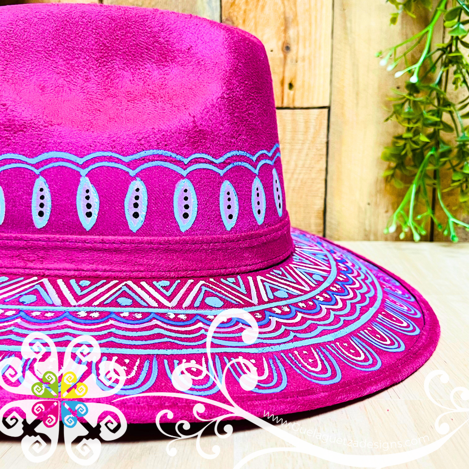 Fuchsia Indiana Mitla Velvet Hat - Hand Painted Hat