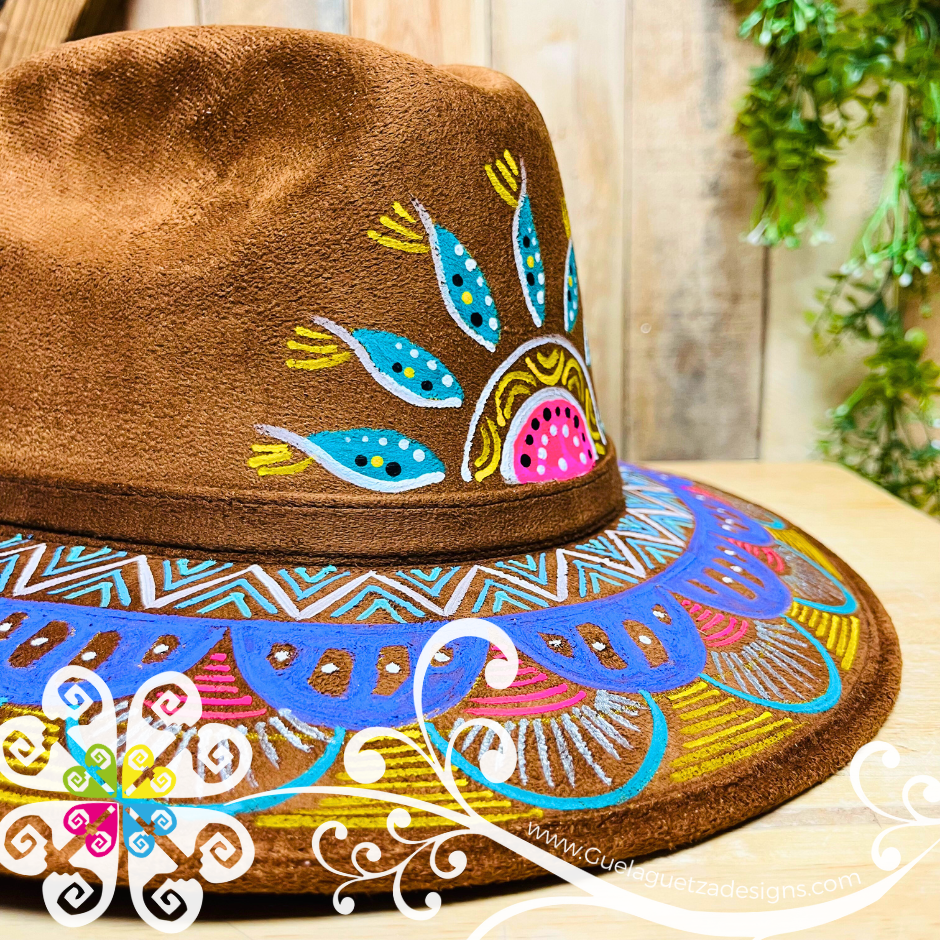 Tobacco Indiana Mitla Velvet Hat - Hand Painted Hat