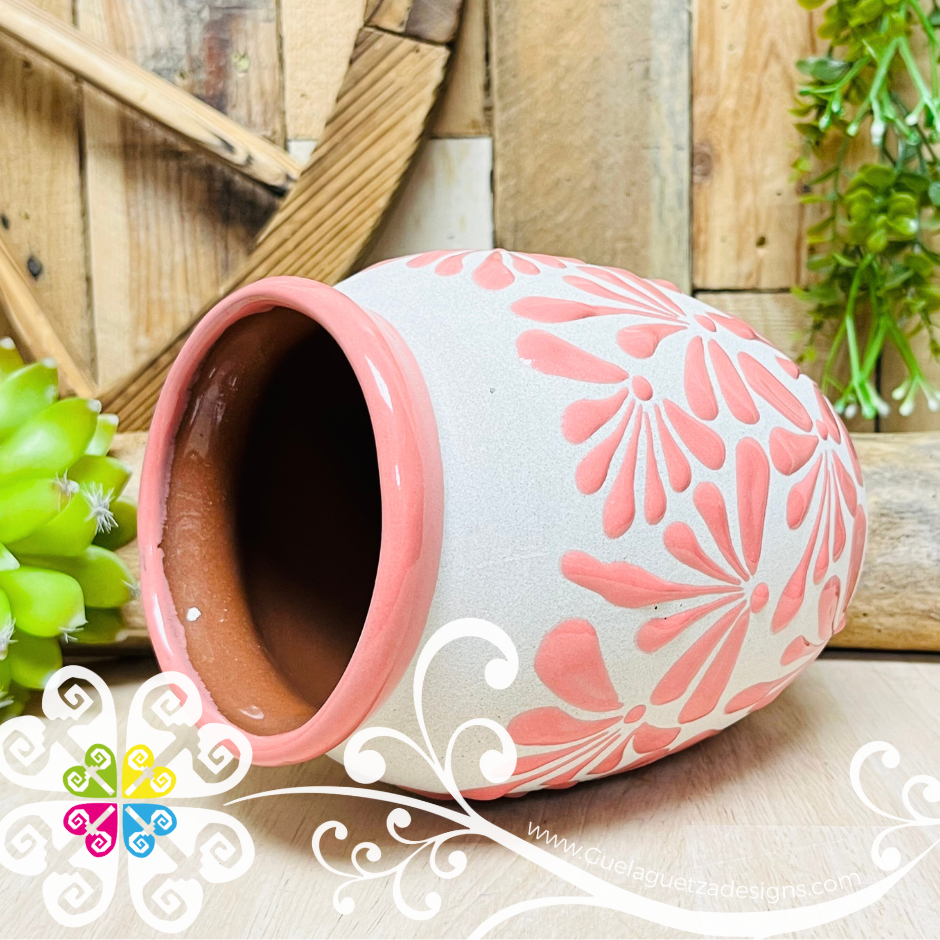 Pink Espiga Plumeado Bola Clay Vase - Florero Barro