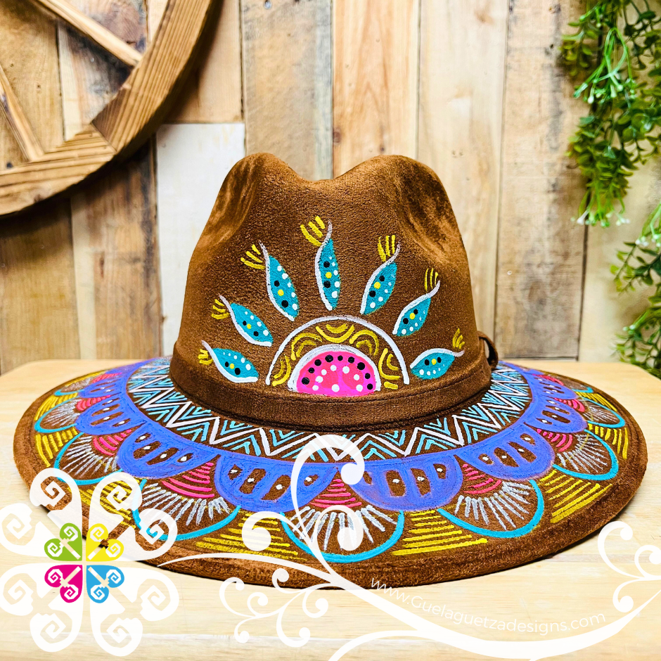 Tobacco Indiana Mitla Velvet Hat - Hand Painted Hat