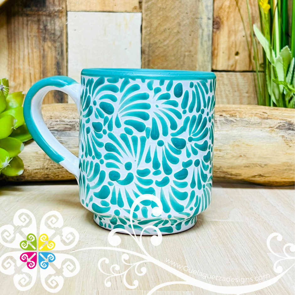 Mint Green Feathers  Talavera Mug - Single Talavera Mug