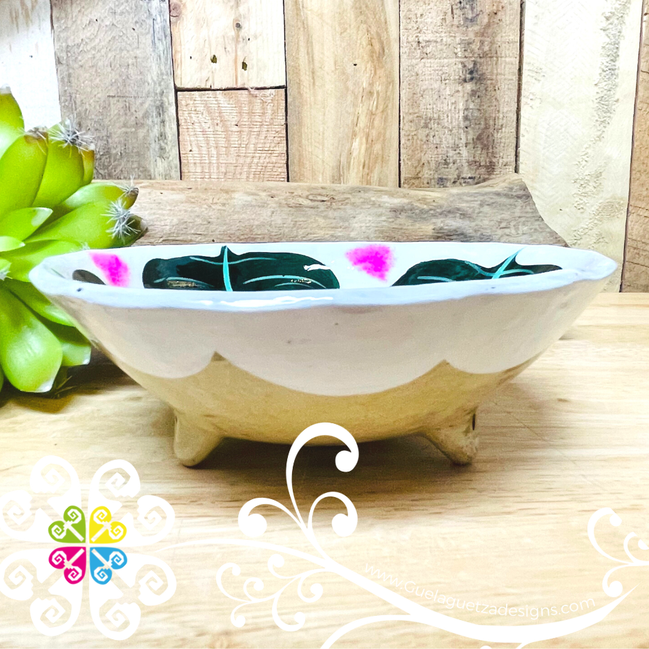 White Guerrero Hand Painted Salsa Bowl - Salcero De Barro