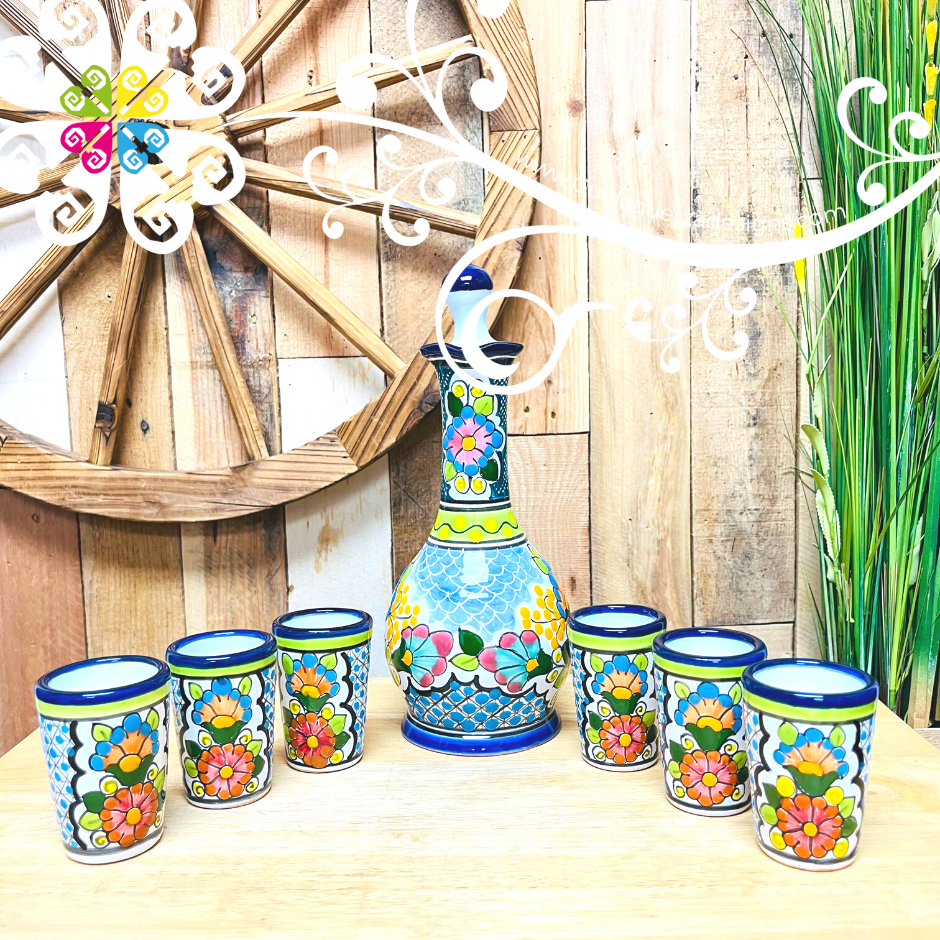 Lime Green Floral Bouquet Talavera Set Tequilero - Talavera Kitchen