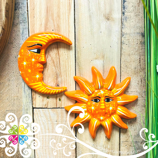 Small Orange Sun & Moon Set - Wall Decor