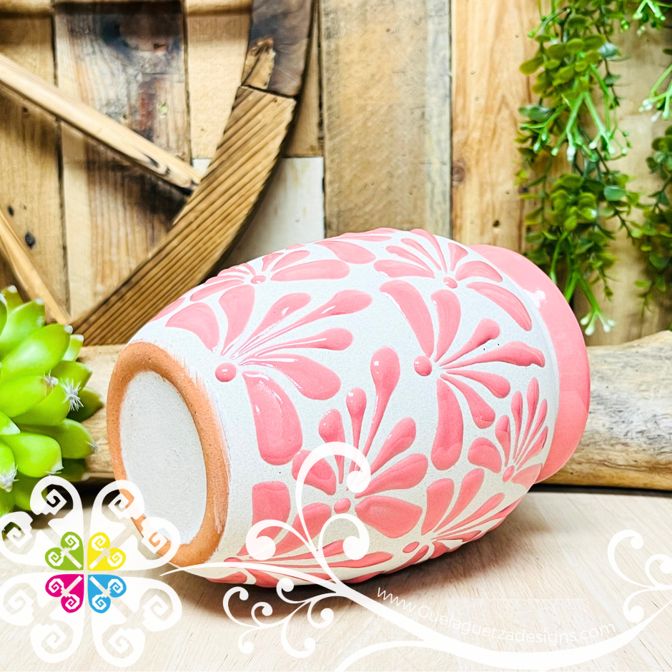 Pink Espiga Plumeado Bola Clay Vase - Florero Barro