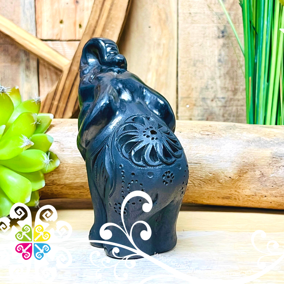 Small Standing Elephant Figure - Black Clay Oaxaca