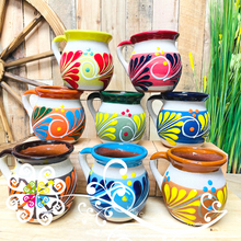 Set of 8 Feathered Decorated Mexican Clay Mugs - Jarrito Mexicano