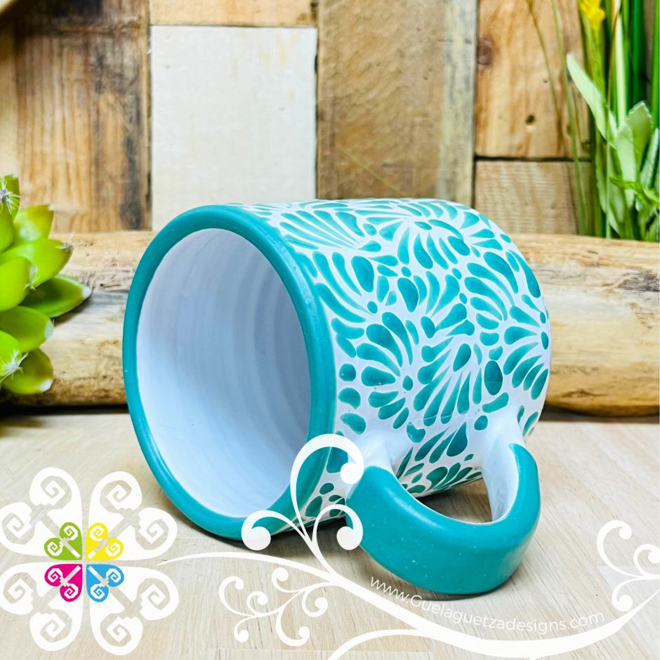 Mint Green Feathers  Talavera Mug - Single Talavera Mug