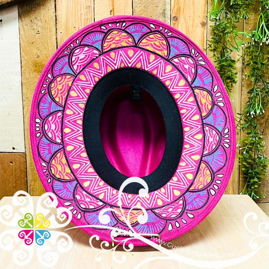 Fuchsia Mitla Velvet Hat - Peek-a-Boo Hand Painted Hat