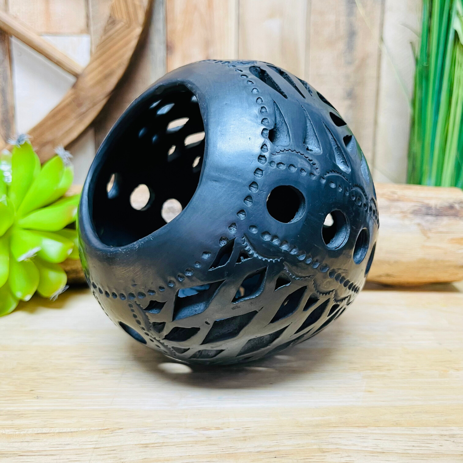 Large Oval Candle Holder - Barro Negro Oaxaca