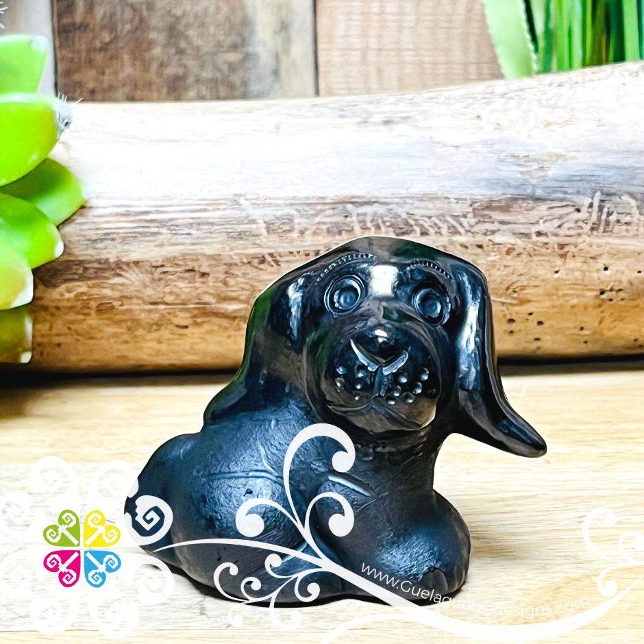 Mini Seated Puppy Black Clay Figure - Barro Negro Oaxaca