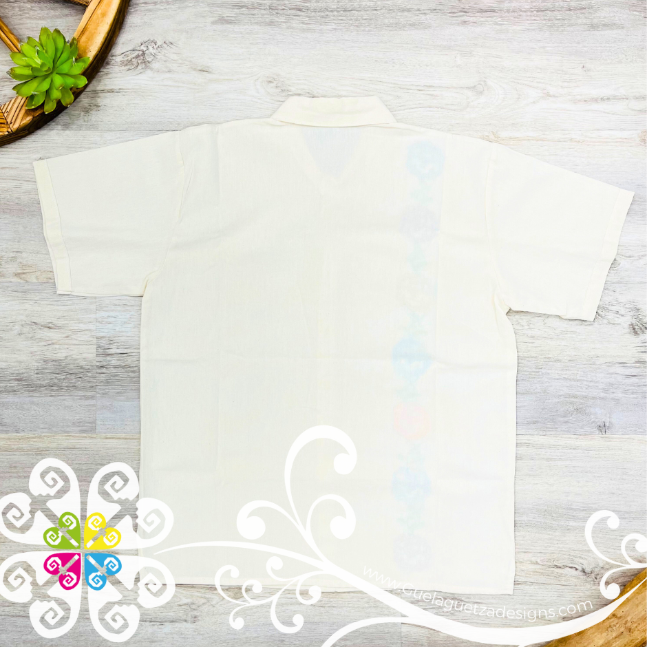 Beige Tehuana Flowers - Embroider Men Shirt