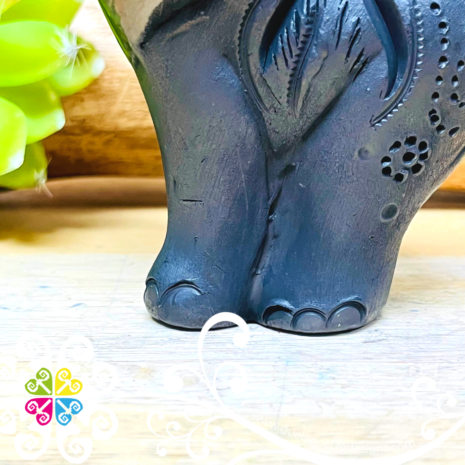 Small Standing Elephant Figure - Black Clay Oaxaca