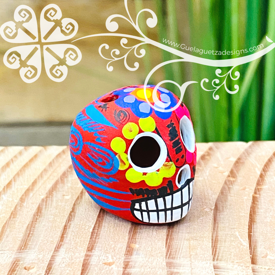 Mini Hand Painted Multicolor Sugar Skull  - Calaverita Guerrero