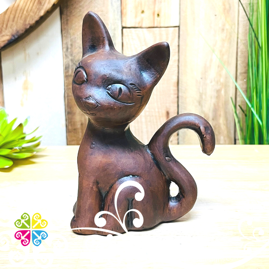 Small Cabezon Cat Brown Clay - Barro Cafe Oaxaca