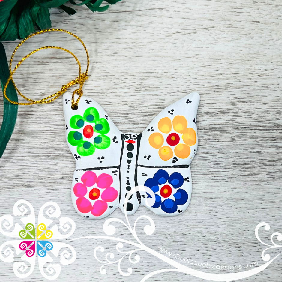 Set of 6 Clay Mexican Ornaments - Hand Painted Ornaments