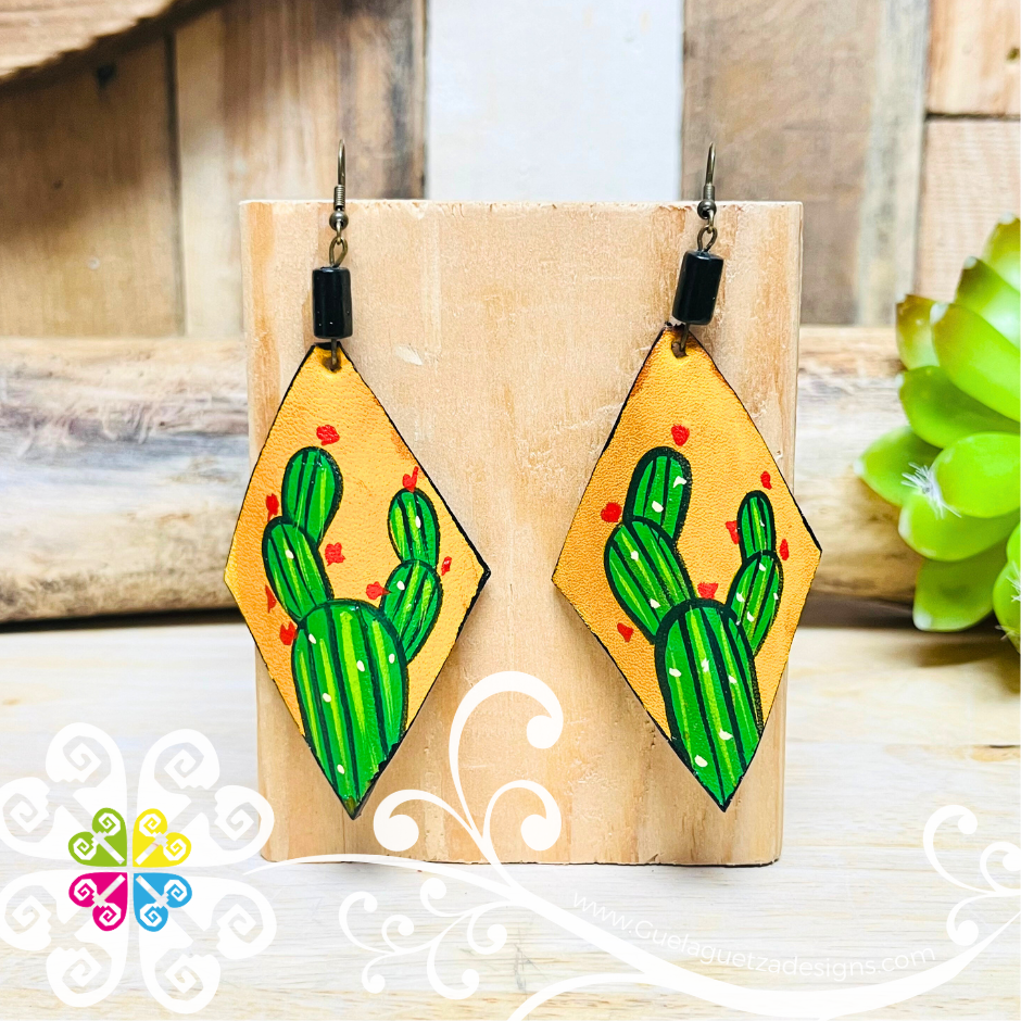 Rhombus Hand Painted - Artisan Leather Earrings