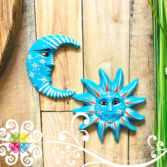 Small Teal Sun & Moon Set - Wall Decor