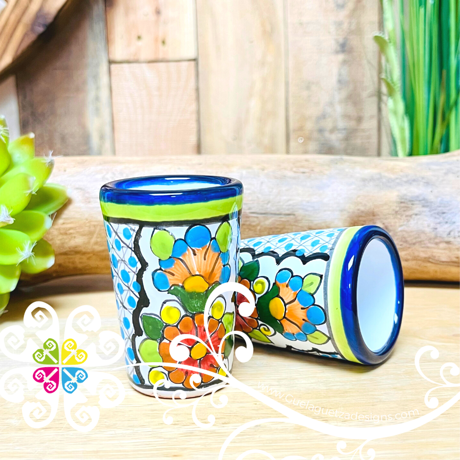 Lime Green Floral Bouquet Talavera Set Tequilero - Talavera Kitchen