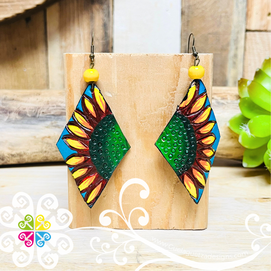 Rhombus Hand Painted - Artisan Leather Earrings