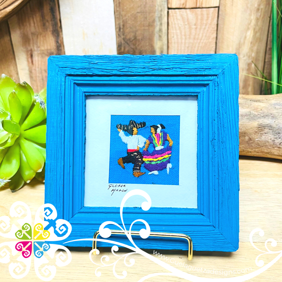 Blue Culturas Bordadas - Embroidered Wood Frame