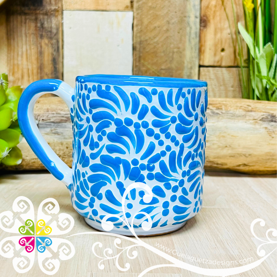 Blue Turquoise Feathers - Single Talavera Mug