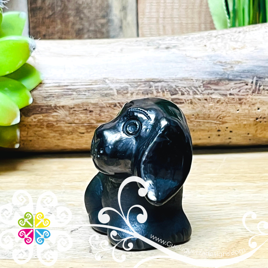 Mini Seated Puppy Black Clay Figure - Barro Negro Oaxaca