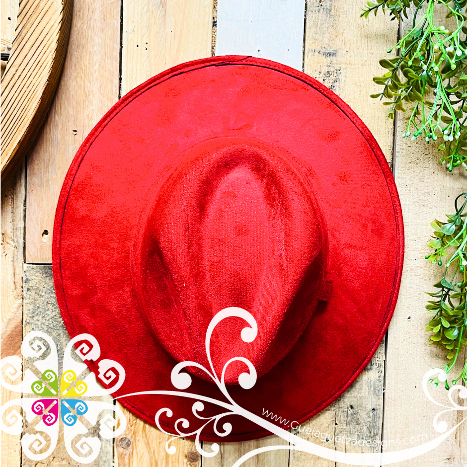 Red Mitla Velvet Hat - Peek-a-Boo Hand Painted Hat