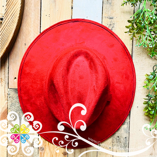 Red Mitla Velvet Hat - Peek-a-Boo Hand Painted Hat