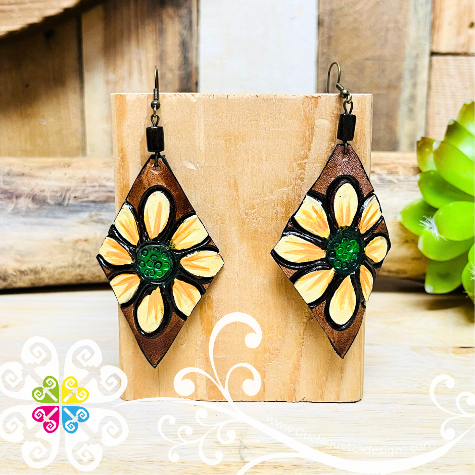 Rhombus Hand Painted - Artisan Leather Earrings