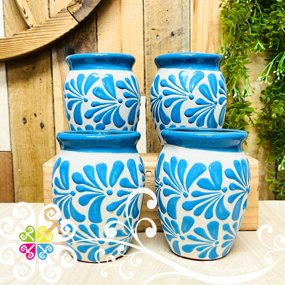 Set of Blue Espiga Plumeado Cantarito Cup - Set Clay Cantarito