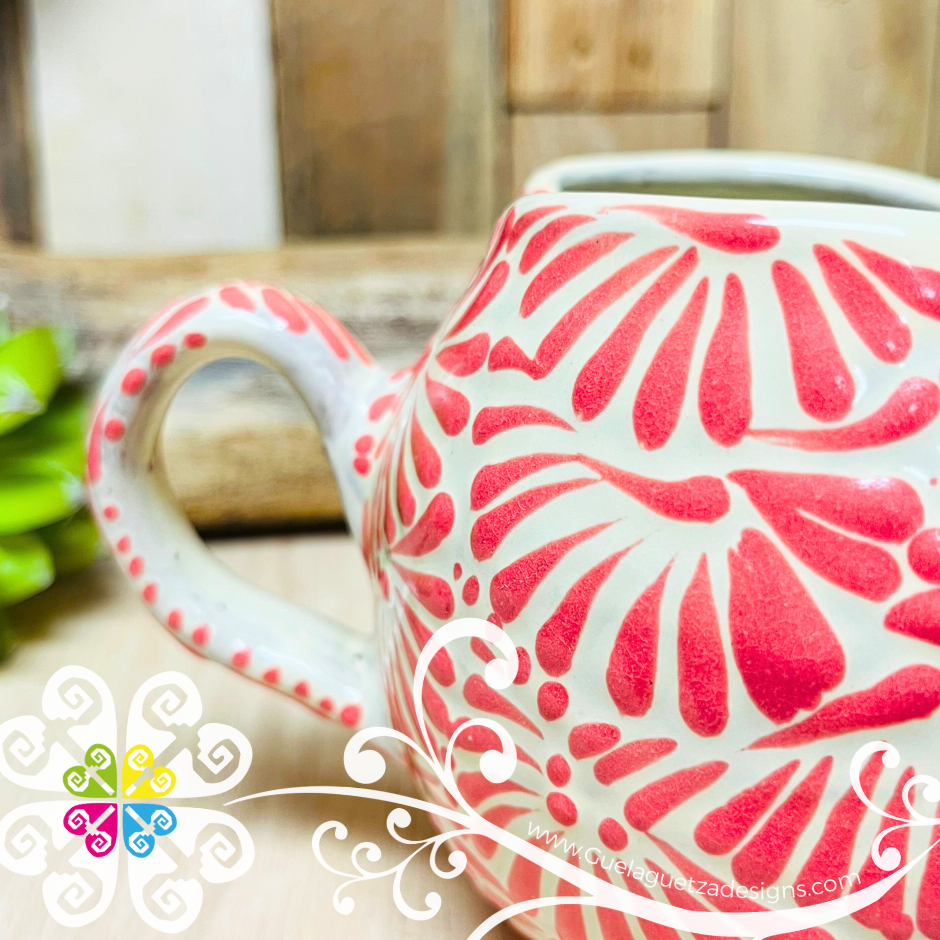 Large Round Corazon Pink Talavera Mug  - Single Talavera Mug